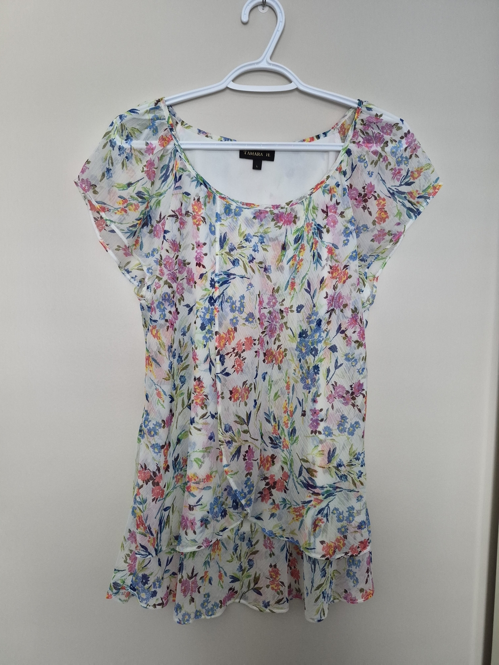 Zara Floral Scoop Neck Short Sleeve Top - White Multi